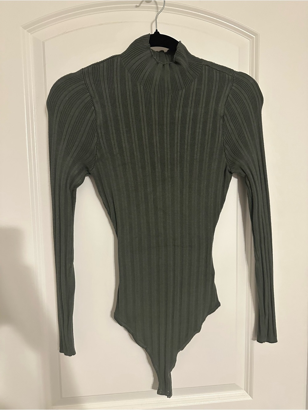 Abercrombie & Fitch Olive Ribbed Mock Neck Long-Sleeve Bodysuit